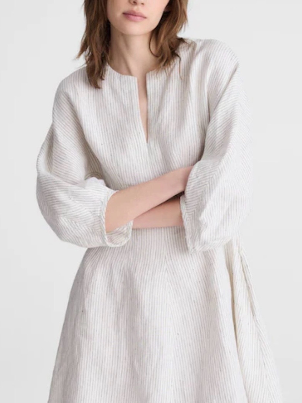 Madewell Light Cream Striped Puff-Sleeve Mini Dress - 0